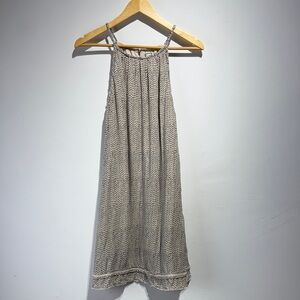 Black and White Print Halter Dress With Fringe Trim